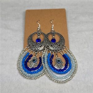 Silver and Blue Beaded Earrings
